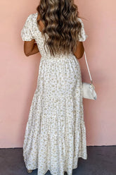 Floral Smocked Short Puff Sleeve Maxi Dress OutfitFlow